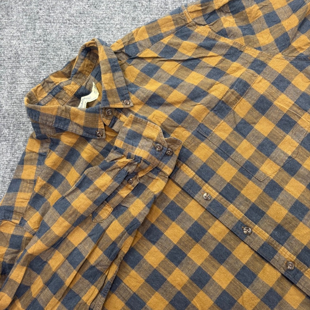Faded Glory Button Up Shirt 2XL Yellow Blue Buffalo Plaid Cotton Mens